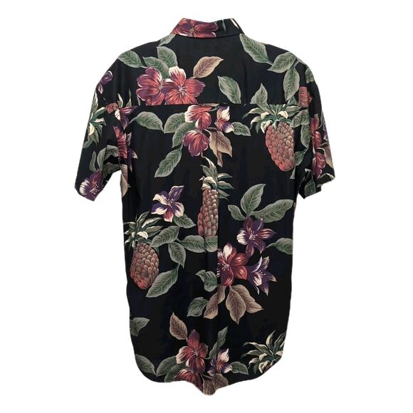 VTG Chaps Ralph Lauren Hawaiian Shirt Mens Size L Black Floral Aloha Button Down - Picture 3 of 13